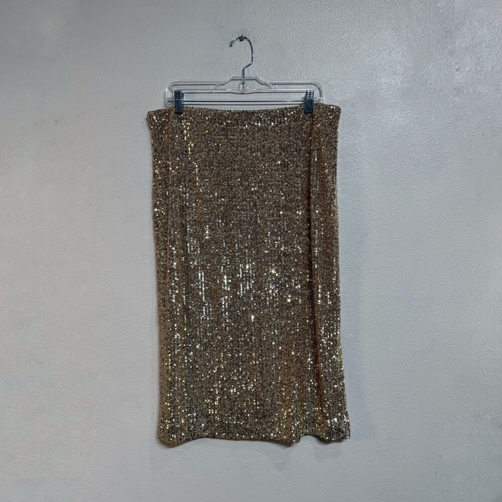Ann Taylor Gold Sequin Pencil Skirt Sz L - Picture 2 of 9